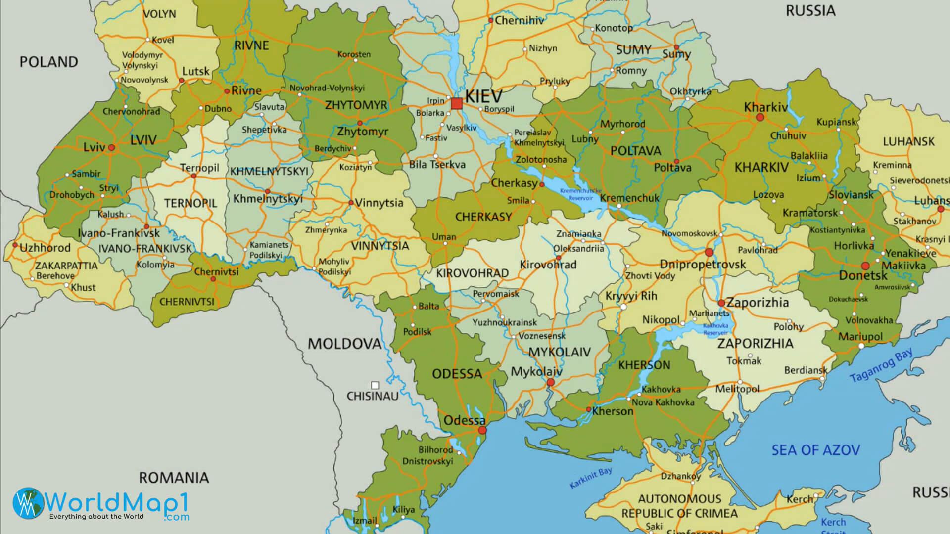 Kiev ve Odessa Haritası